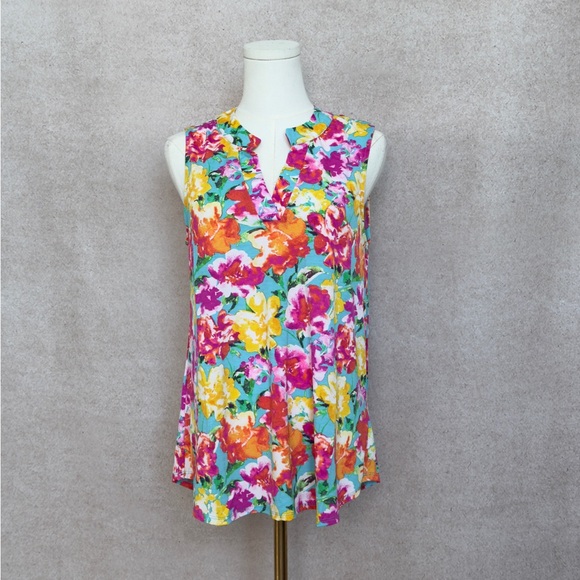 Dear Scarlett Tops - Dear Scarlett Boutique Vibrant Watercolor Floral Tunic Sleeveless Tank Top